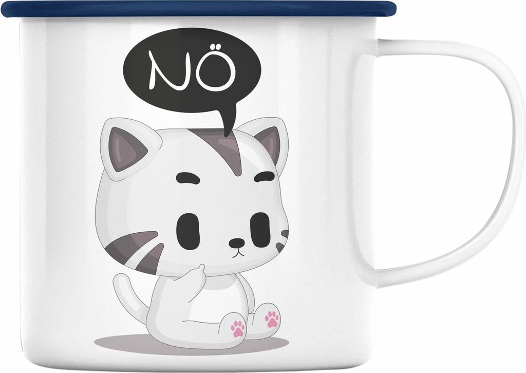 Trendation - Katze Nö Emaille Tasse Lustige Emaille Emaille Tasse für Frauen Kollegin Geschenkidee (Blau)
