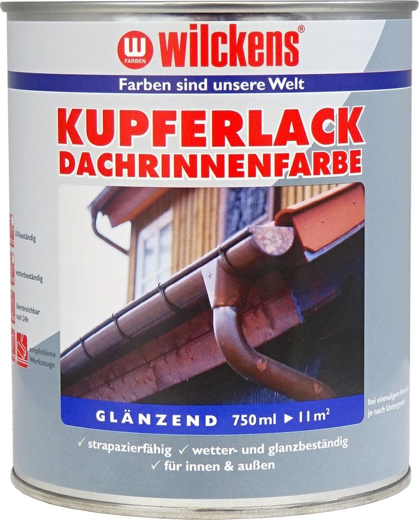 Wilckens Kupferlack Dachrinnenfarbe glänzend, 750 ml Produktbild 