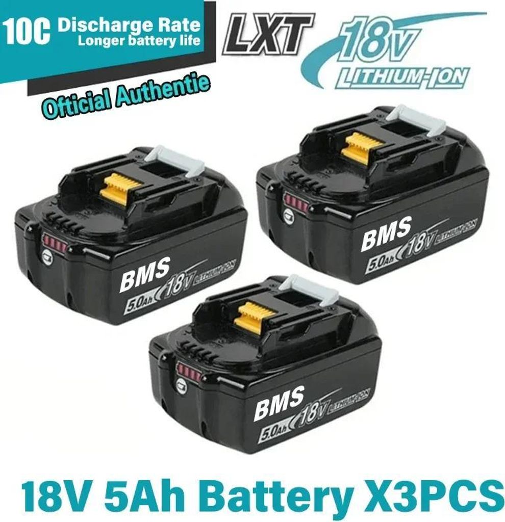 18V Li‐Ion Werkzeugakku - Kompatibel Mit BL1860/BL1850/BL1830 - 3er Pack - 5,0 Ah - LED‐Anzeige - Mehrfachschutz - Nur Akkus - Rosa