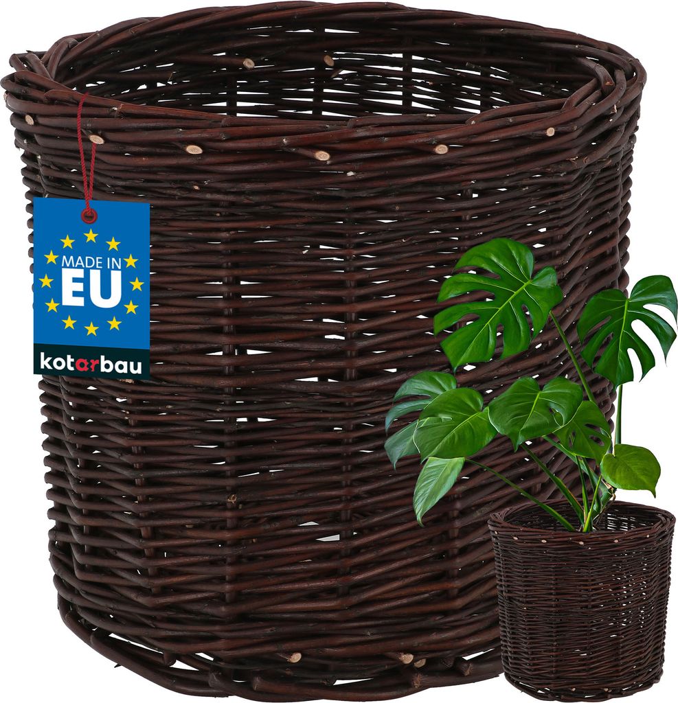 KOTARBAU Weidenkorb zum Bepflanzen Braun Höhe 28 cm 33 cm Übertopf Korb aus Weide Pflanzkorb geflochten Pflanzkörbe Outdoor Korbübertöpf...