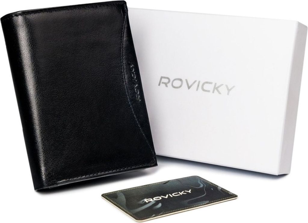 Rovicky Herren-Geldbörse aus Leder mit RFID-Schutz, groß, Schwarz, lässig