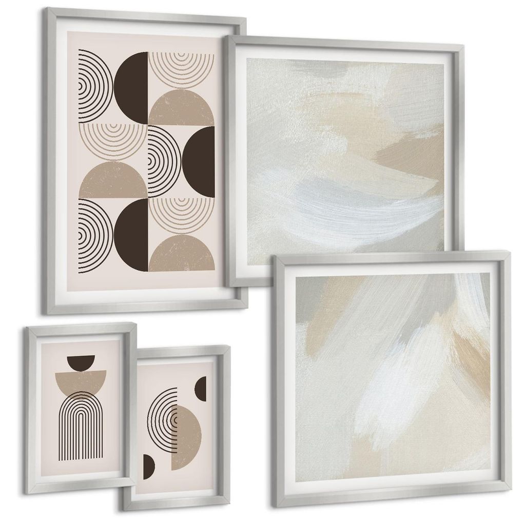 Bilder Set 5-teilig im silbergerahmten Rahmen – Wandbilder 5 Stück – gerahmte Poster für Wohnzimmer, Schlafzimmer und Flur – 50x50 cm - 40x...