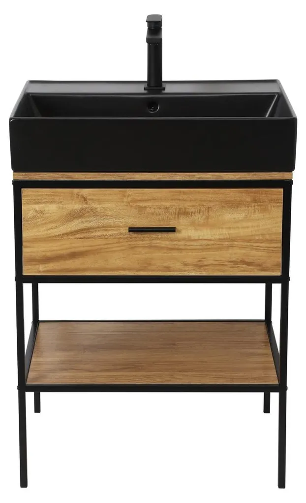 Meuble vasque 60cm Blackframe en Érable brillant, structure noire design