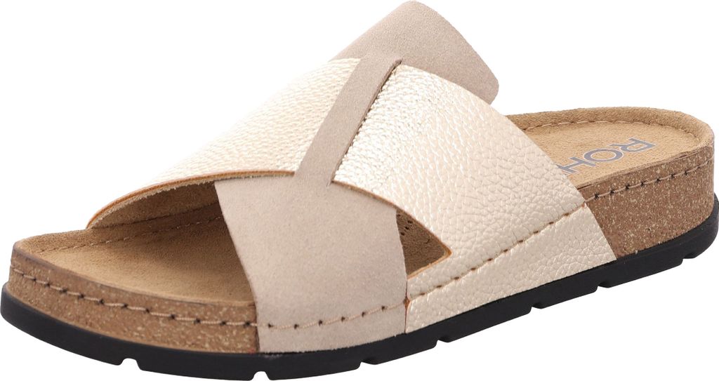 Rohde Damen Pantolette Leder Kork Kreuzbandage D.Soave 5410, Größe:42 EU, Farbe:Beige