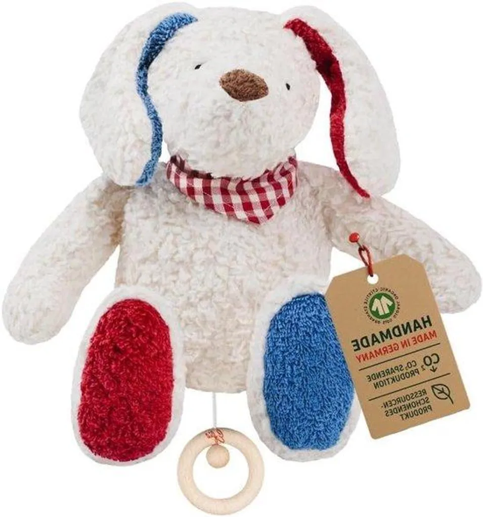 Peluche Musicale Chien 34 cm en Coton Blanc pour le Sommeil de Bébé