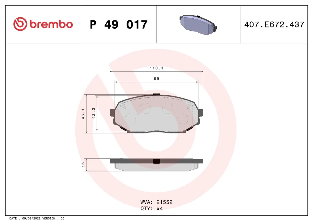 Brembo P 49 017 Plaquettes de frein OE 8943659811 pour Mazda MX-5 I NA