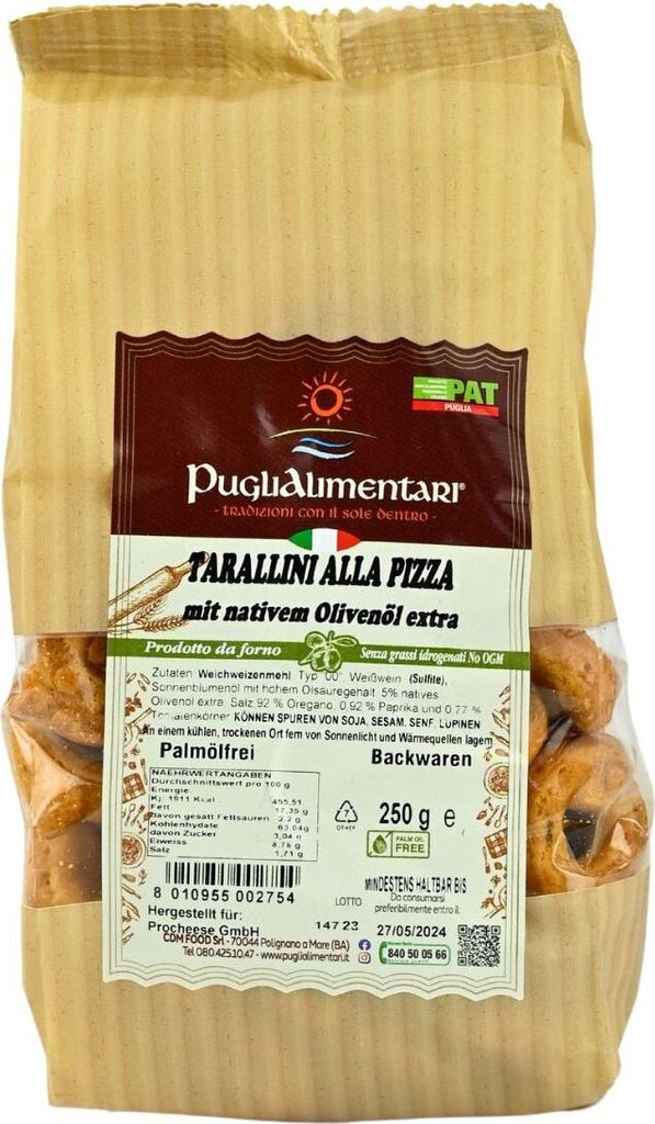 Tarallini Tradizionali alla Pizza, Taralli nach Pizza-Art, Puglialimentari, 250 g