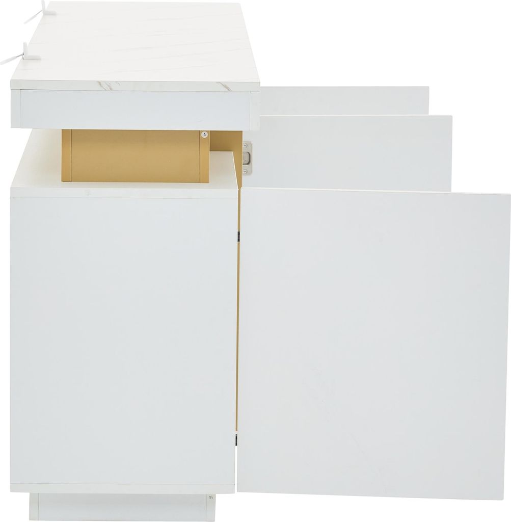 Merax Sideboard Weiß mit Marmoroptik, 140x38x70cm, 3 Türen, Produktbild 