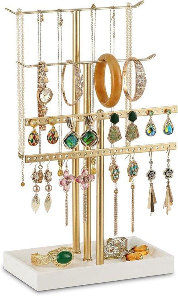 Juwelenhalter, Gold, 37 cm, Juwelenschrank, Juweleneinlage, 4 T-förmige Juwelenschraube, Ohrringhalter, Kettchenhalter, Schmuckorganizer für Hals...