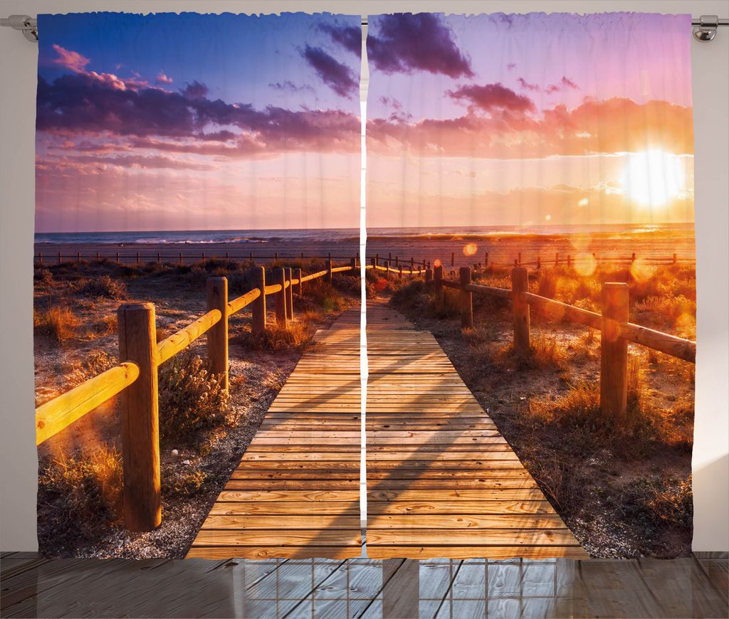 ABAKUHAUS Landschaft Rustikaler Vorhang, Sonnenuntergang in Naturpark, Wohnzimmer Universalband Gardinen mit Schlaufen und Haken, 280 x 245 cm, Meh...