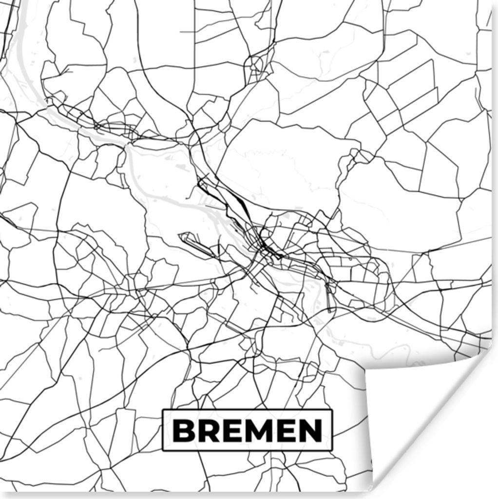 MuchoWow Poster Karte - Bremen - Stadtplan - Wegbeschreibung 50x50 cm - Wohnzimmerdekoration