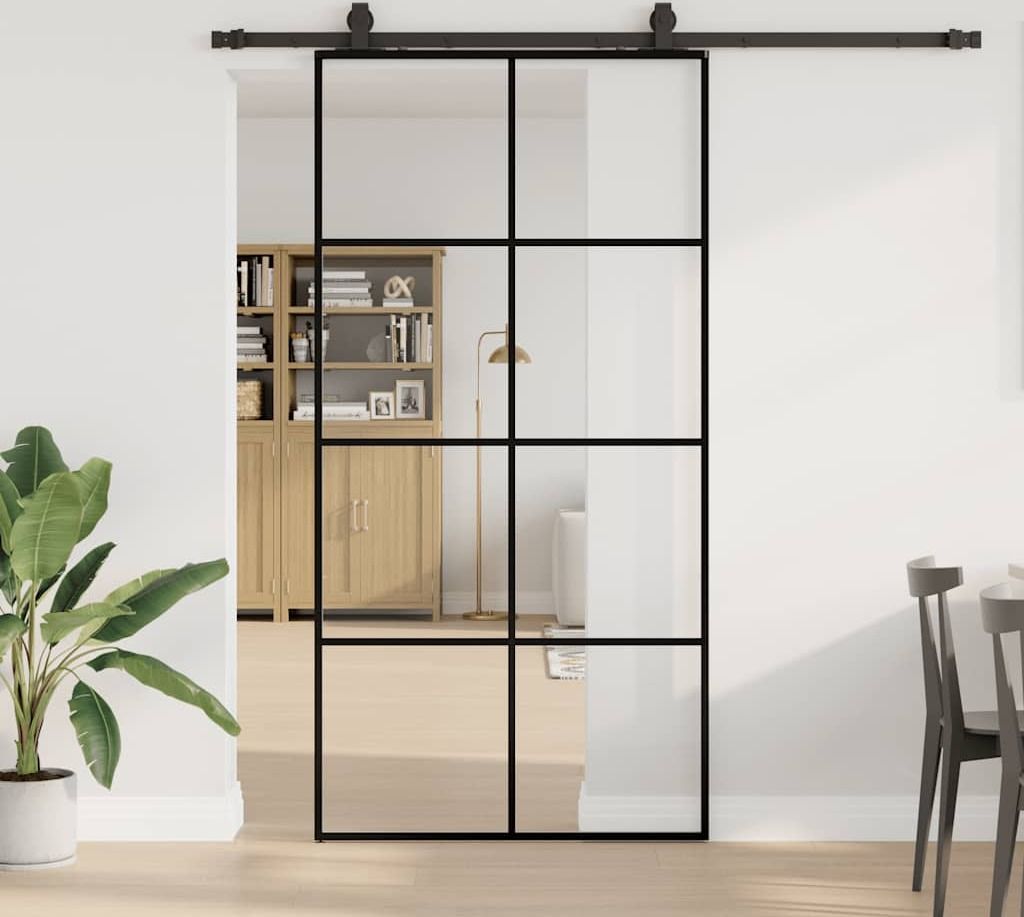 "2024"Modernen Schiebetür mit Beschlag Schwarz 102,5x205 cm ESG-Glas Zimmertüren Design181465