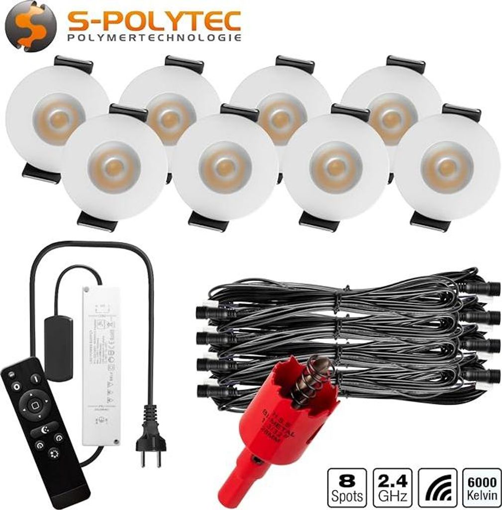 S-Polylight PREMIUM Mini LED- Einbauspots Kaltweiß 6.000K, DIMMBAR, IP65, FUNK 3W LED Einbaustrahler Terrassenüberdachung, Terrassenbeleuchtung, ...