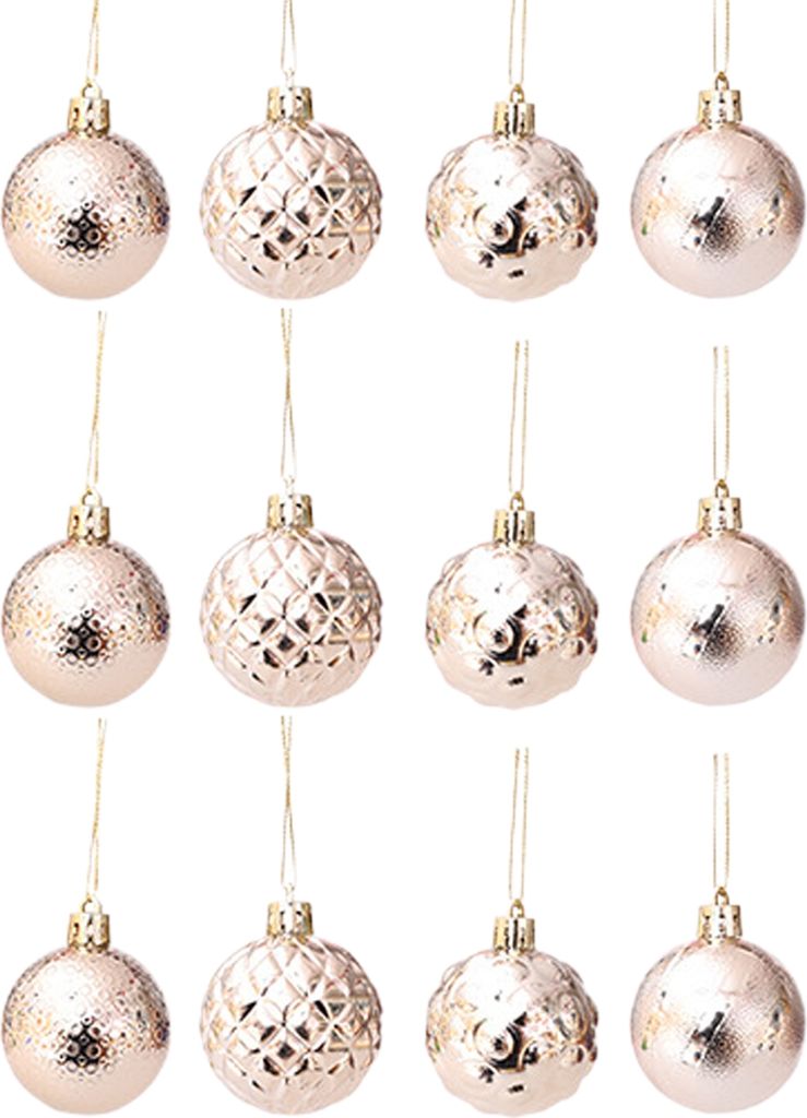 12 Stück Weihnachtskugeln Auffälliger, bruchsicherer Kunststoff-Weihnachtsbaum, hängende Kugeln, Ornamente für Zuhause-Champagner