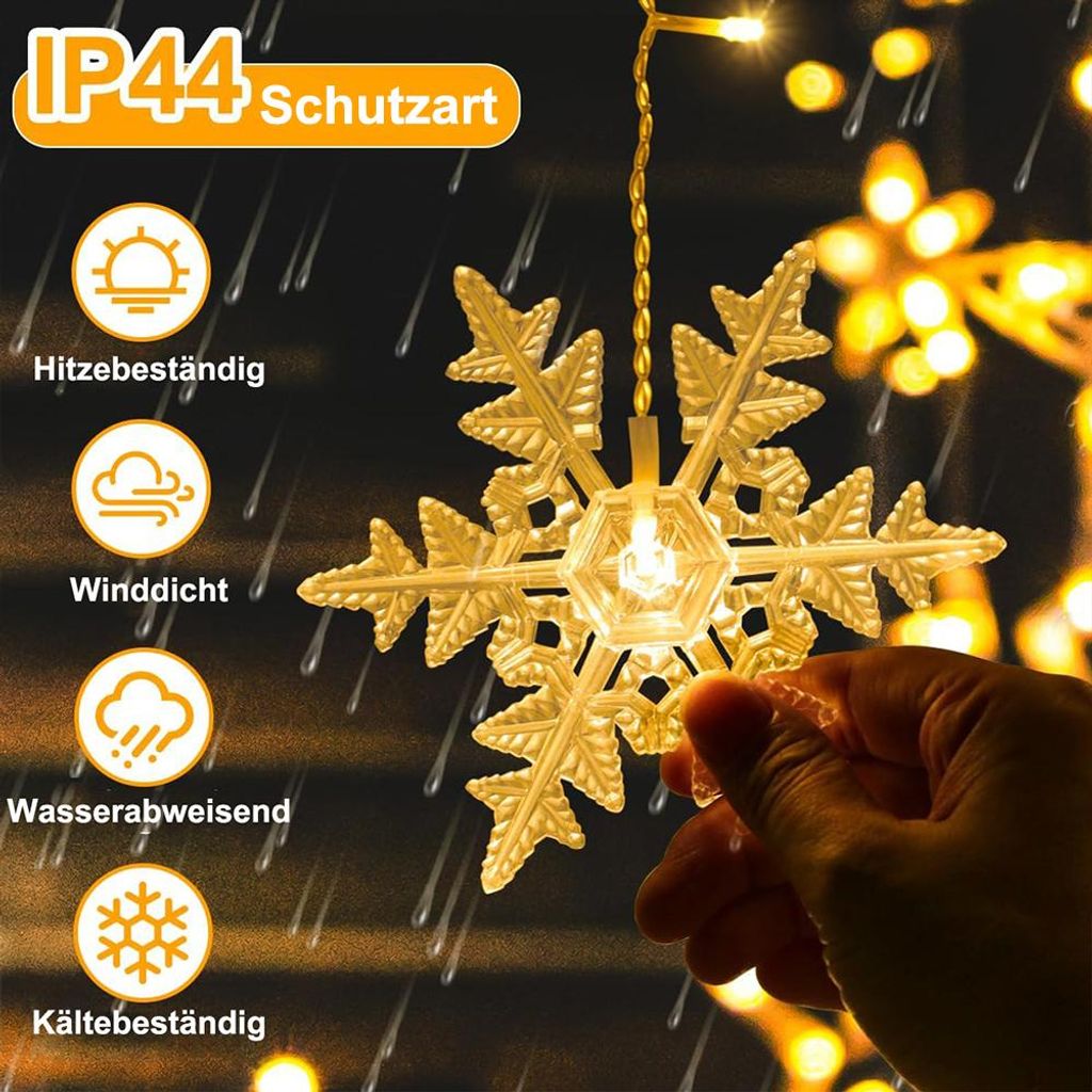 LED Acrylvorhang Mit Schneeflocken - 8 Kaltweiße LEDs, Batteriebetrieben, Inkl. Saugnäpfe - Weihnachtsdeko