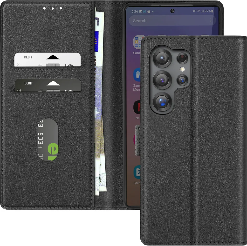 Custodia Supporto Samsung Galaxy S25 Ultra Avizar Ecopelle Nero Antiurto
