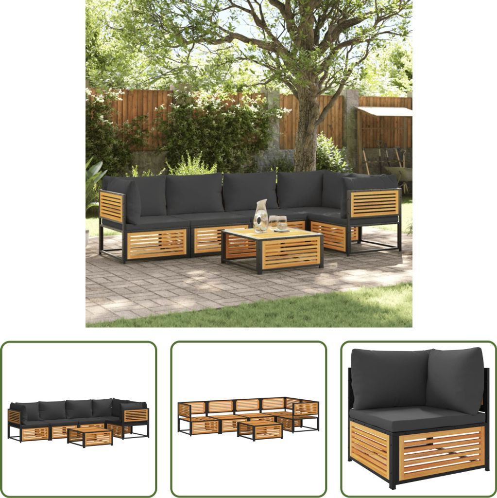 The Living Store 6-tlg. Garten-Sofagarnitur mit Kissen Massivholz Akazie