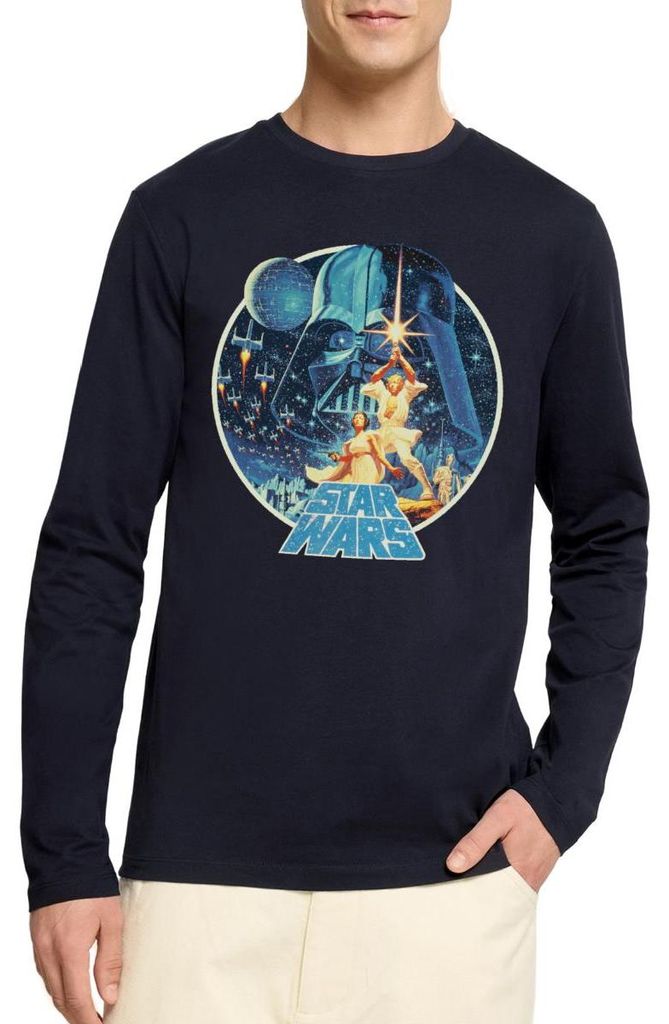 Star Wars Galaxie Mit Ikonischen Charakteren Premium Langarmshirt Herren, S, Navy