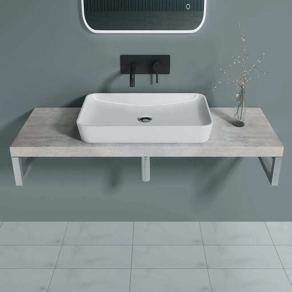 Plan de Vasque Hydrofuge Gris Clair 160cm : Solution Murale Inox