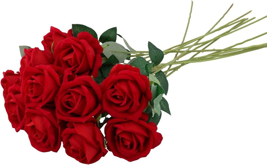 12 Stš¹ck Kš¹nstliche Rosen, Rote Rosen, Kunstrosen Blumen mit Langen Plastikstielen fš¹r Tischdekorationen bei Hochzeiten