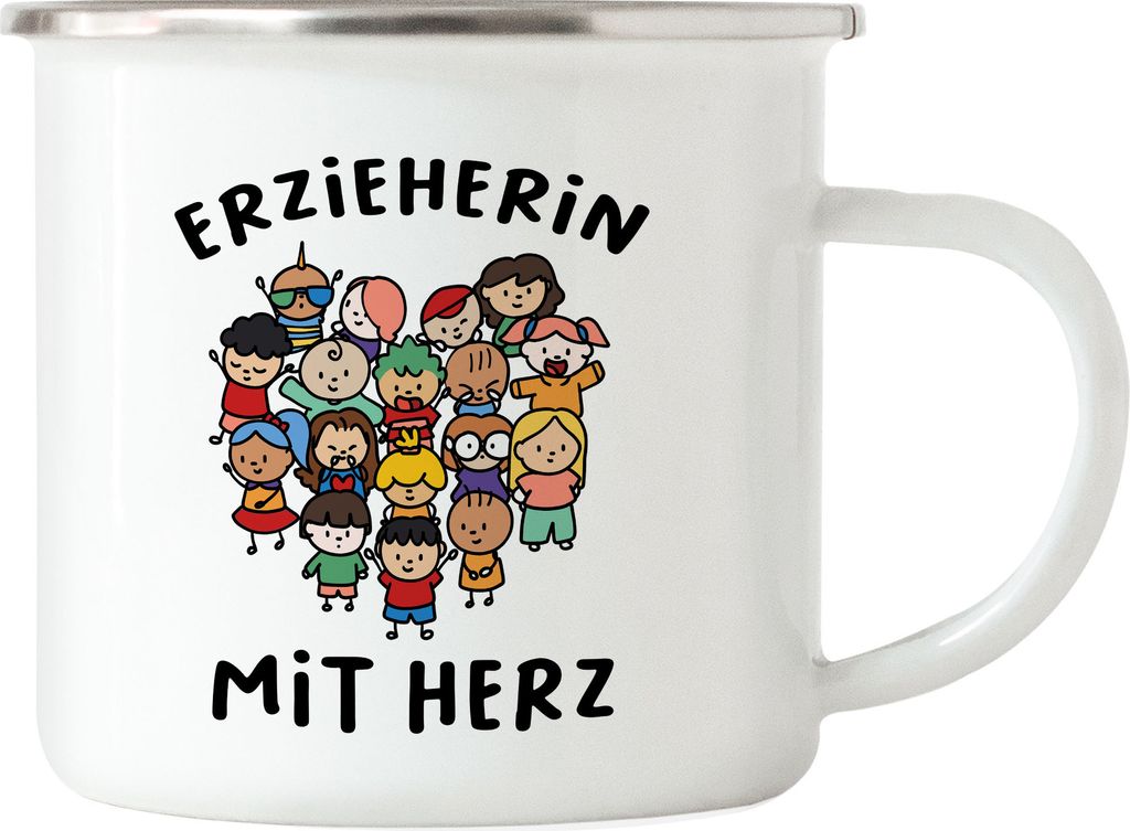 Erzieherin mit Herz Emaille Tasse Geschenk Erzieherin Tagesmutter Kindergarten