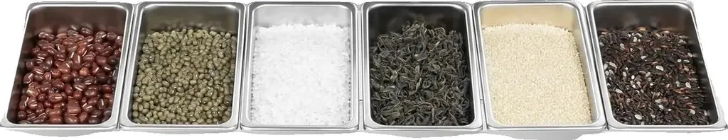 Récipient pour garnitures 6 bacs argenté gain de place pour cuisine