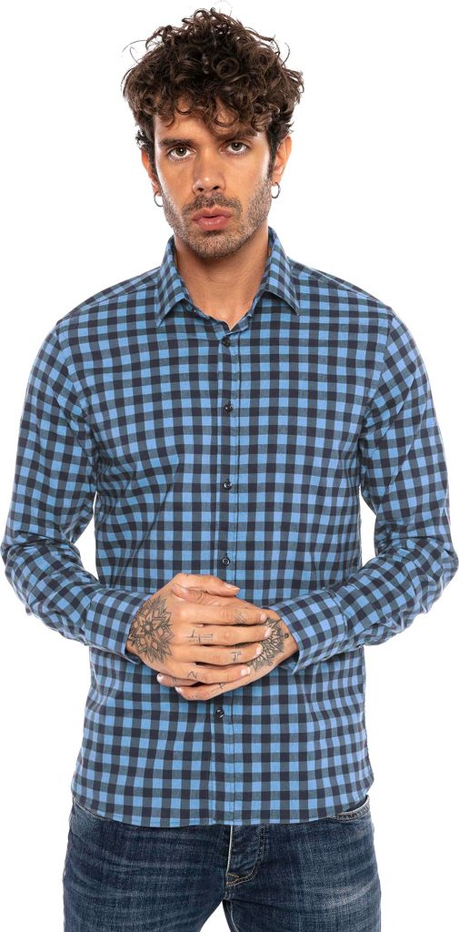 Red Bridge Herren Hemd Casual Plaid Shirts Modern Fit Langarm Kariert Blau-Navyblau 3XL