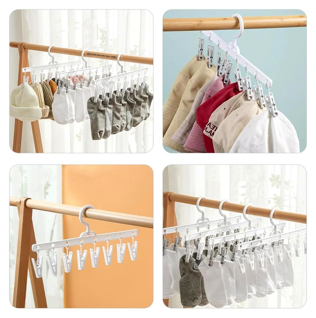 4 Stück Wäscheständer mit drehbarem Socken-Trockenbügel in Weiß, rutschfeste Clips für Handtücher und Kleidung, platzsparend für Haushalt u...