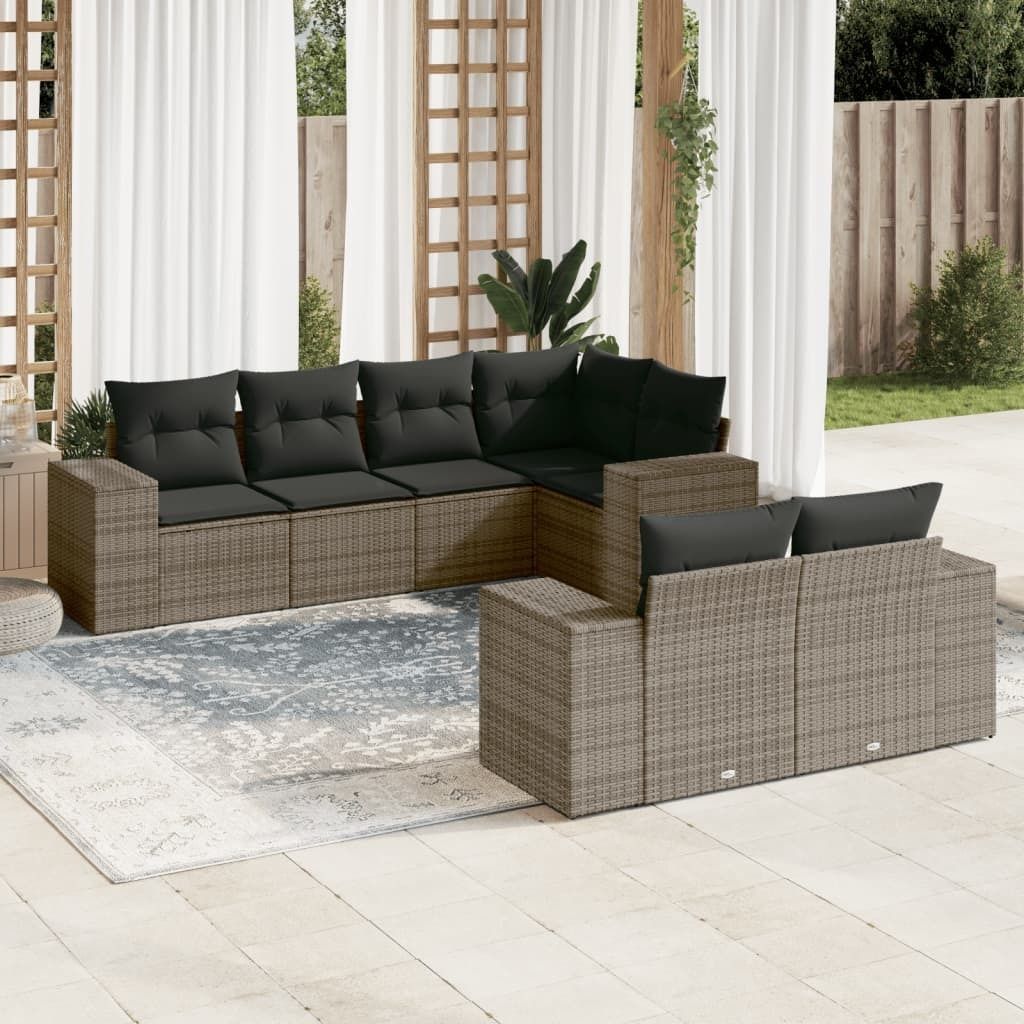 Maison Exclusive - 7-tlg. Garten-Sofagarnitur mit Kissen Grau Poly Rattan