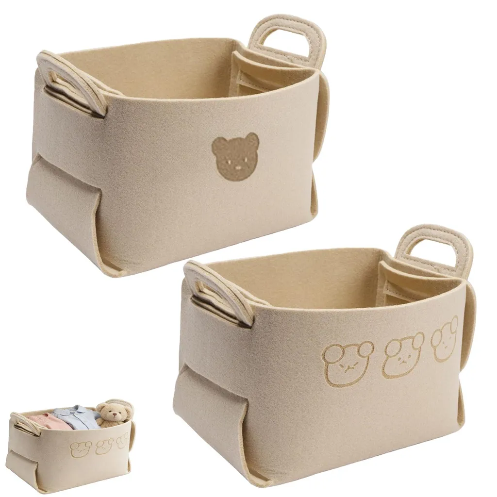 Lot de 2 Boîtes de Rangement Pliables en Feutre - Motif Ours, 30x20cm