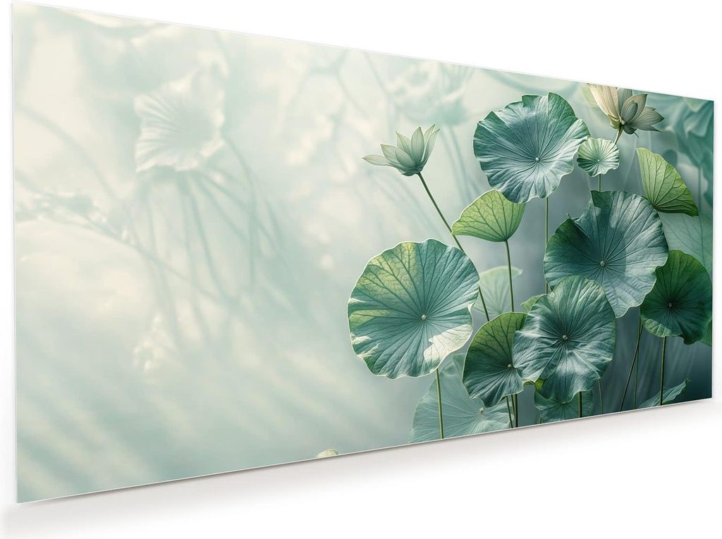 Glasbild 120x60cm in XXL für Wohnzimmer, Schlafzimmer Motiv Lotusblätter Grün