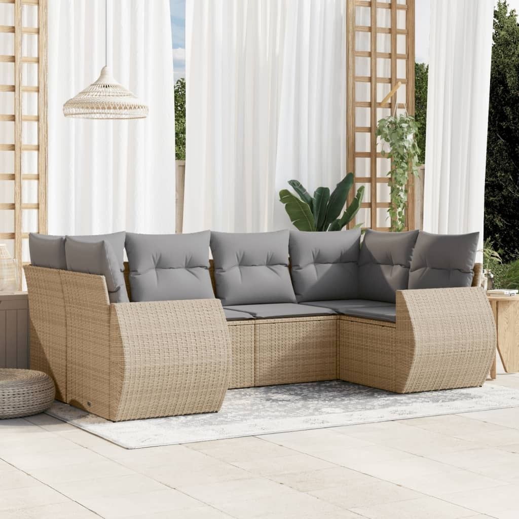 Maison Exclusive - 6-tlg. Garten-Sofagarnitur mit Kissen Beige Poly Rattan