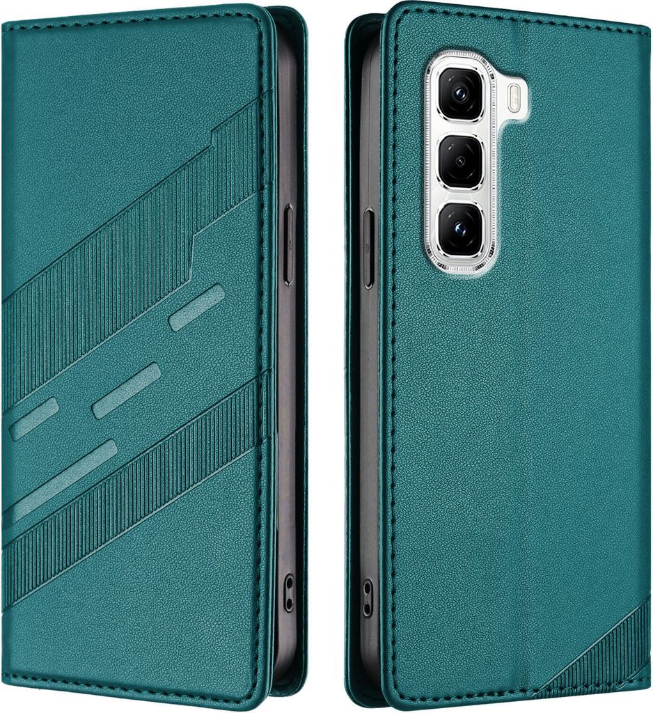 Hülle für Infinix Hot 50 Pro 4G, Kunstleder Brieftaschen Handyhülle mit Kartenfach und Standfunktion Grün