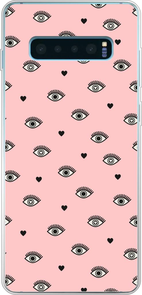 MuchoWow Handyhülle Schutzhülle Hülle für Telefoonhoesje Samsung Galaxy S10 Plus Mädchen - Augen - Rosa - Muster - Mädchen - Kinder - Kinde...