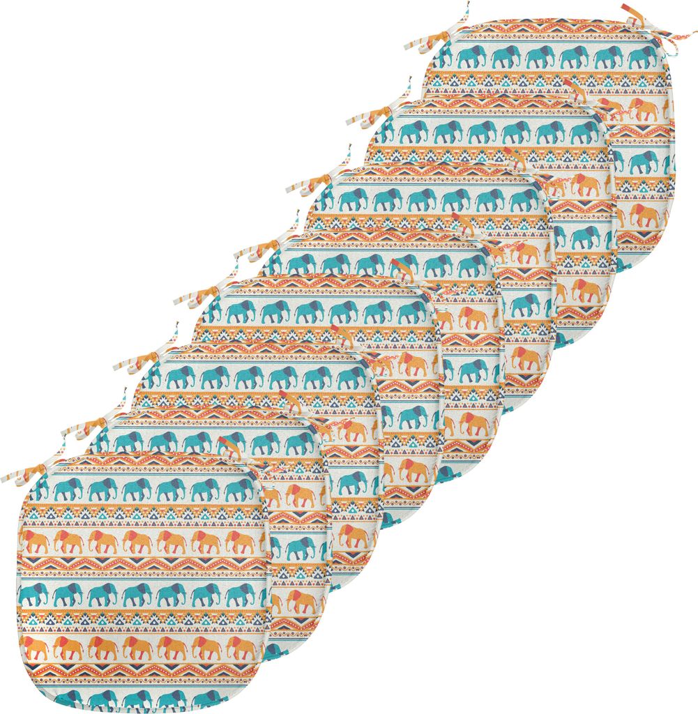 ABAKUHAUS Elefant Polster für Esszimmerstühle, Exotische geometrische Kunst, Dekoratives wasserfestes Kissen mit Riemen für Küchensitze, 40 cm ...