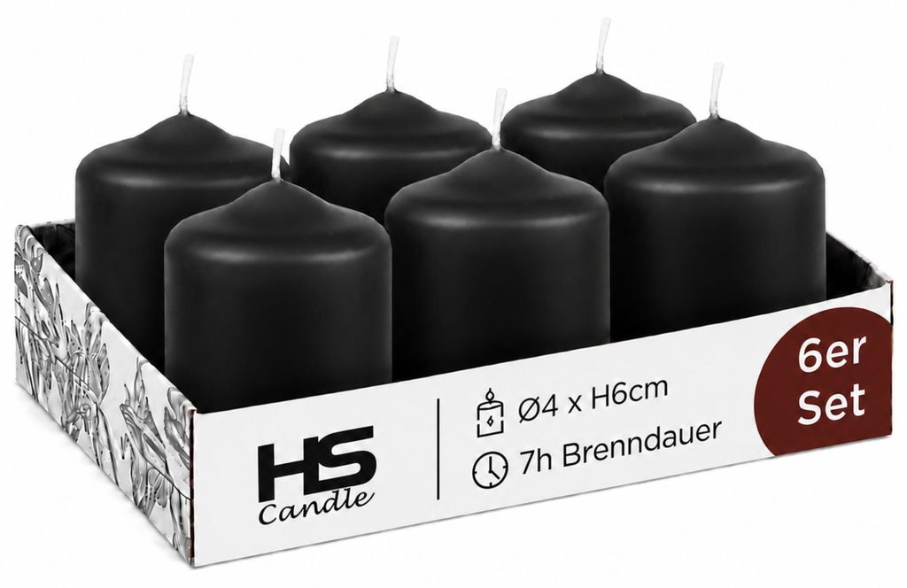 Bougies à tête ronde Ø4cm x 6cm - Pack de 6 Noir Image du produit 