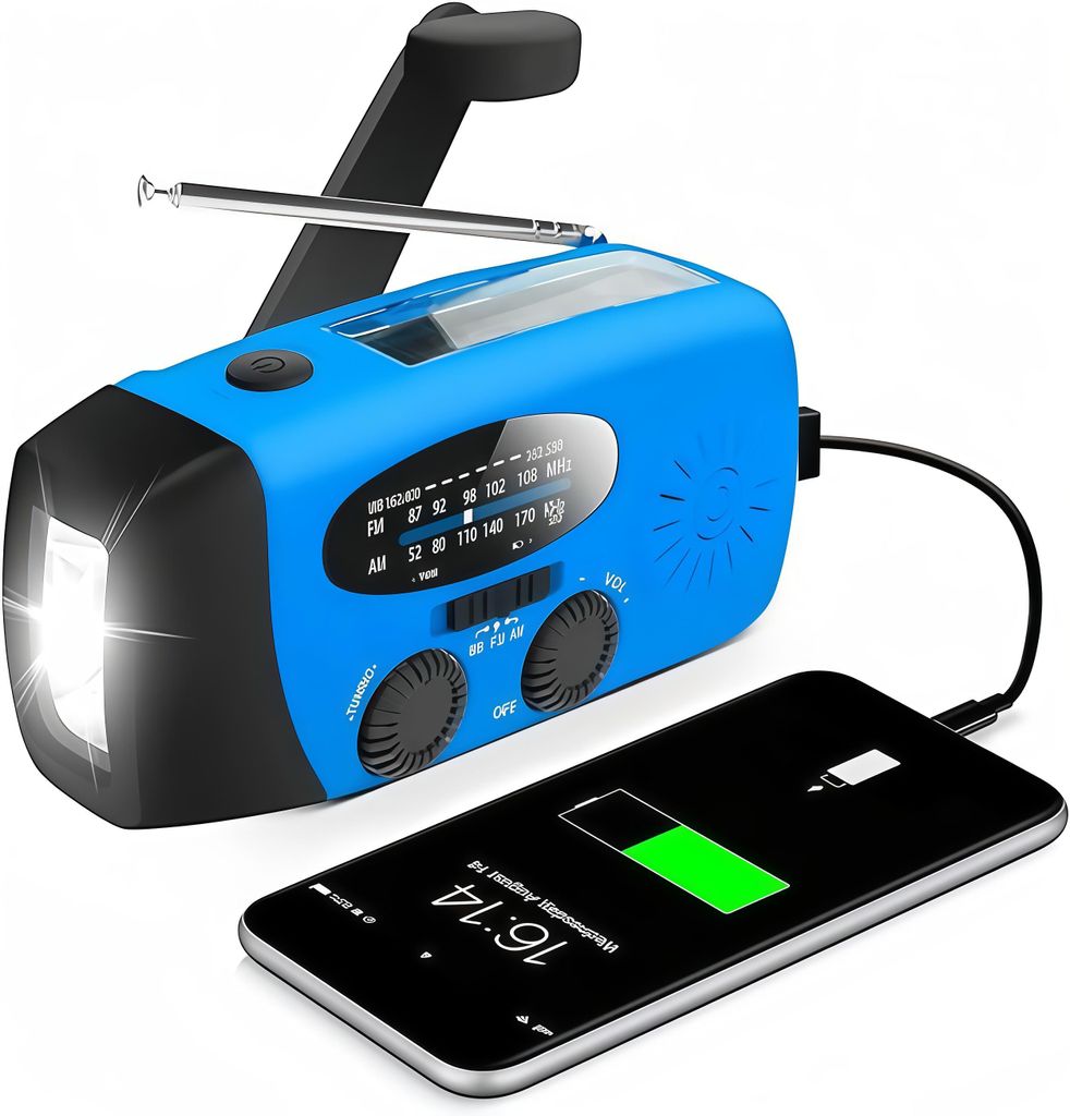 Solar radio,Selbstbetriebenes Kurbelradio mit LED-Taschenlampe,Notfallradio AM/FM Wetter Wind Up Radio, Handkurbel-Dynamo für Notladung von Smartp...