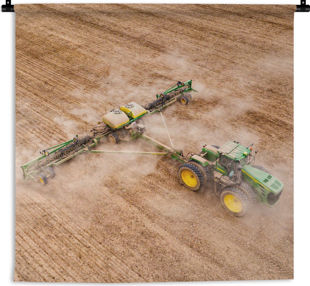 MuchoWow Wandteppich Wandbehang Traktor - Feld - Bauernhof - Landwirt - Grün 150x150 cm Tapisserie Dekoration Wandtuch - Wohnaccessoires - Modernes