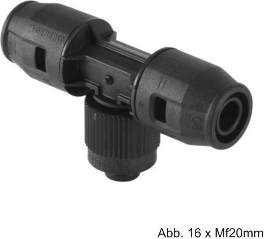 Geberit PushFit Übergang T-Stück mit MeplaFix Adapter, 20 x 20 x MF 20mm, PVDF