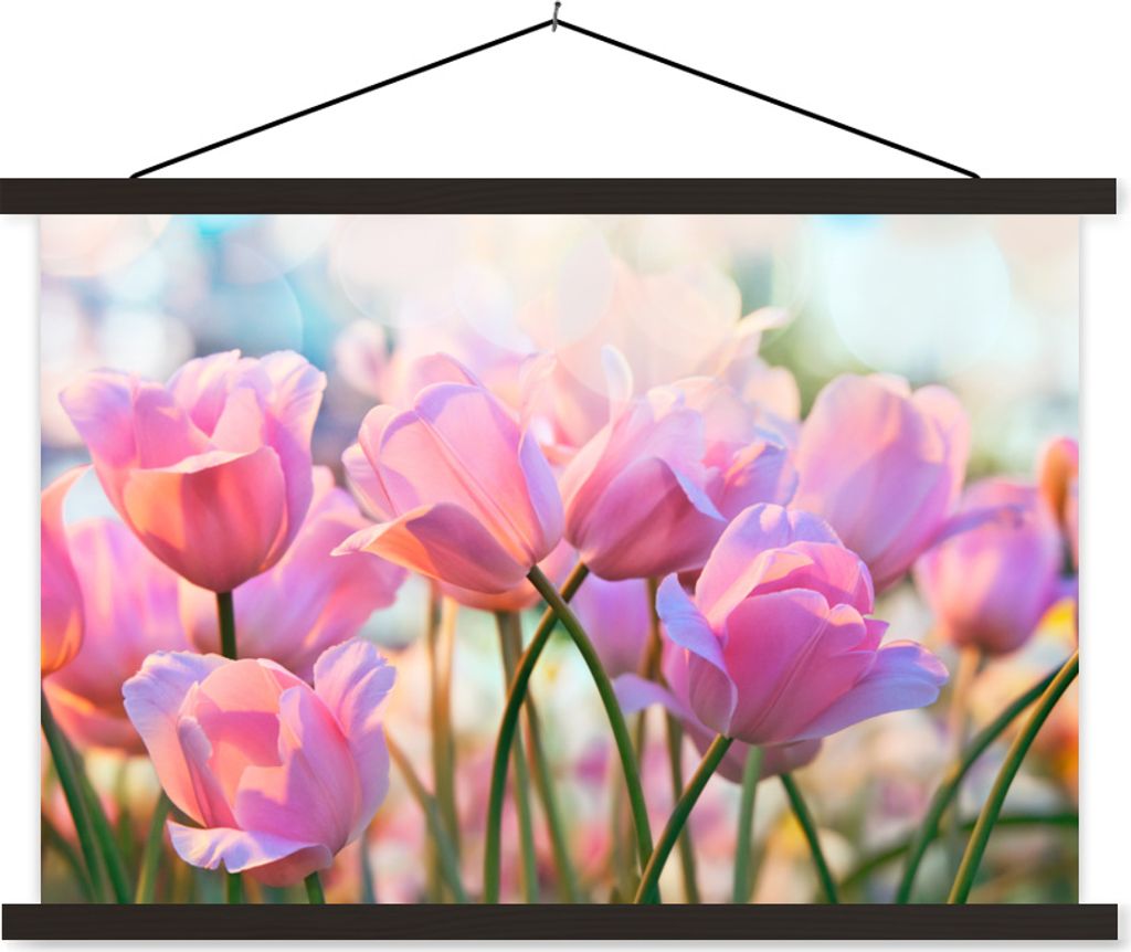 MuchoWow Textilposter Tulpen - Rosa - Frühling 120x80 cm mit schwarzem Rahmen - Wanddeko