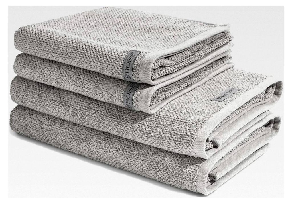 4-teiliges Frottier-Set aus Baumwolle (2 Handtücher, 2 Duschtücher) - 540 g/m2 - Baumwolle - Frottee - saugstark - weich und flauschig - Kiesel