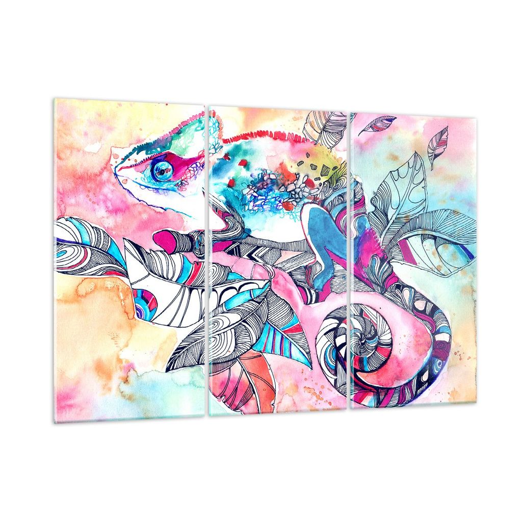 Bilder auf glas - Chamäleon Tierwelt Zweig - 165x110cm - Glasbilder - Wandbilder - Kunstdruck - zum Aufhängen bereit - Wanddekoration aus Glas - ...