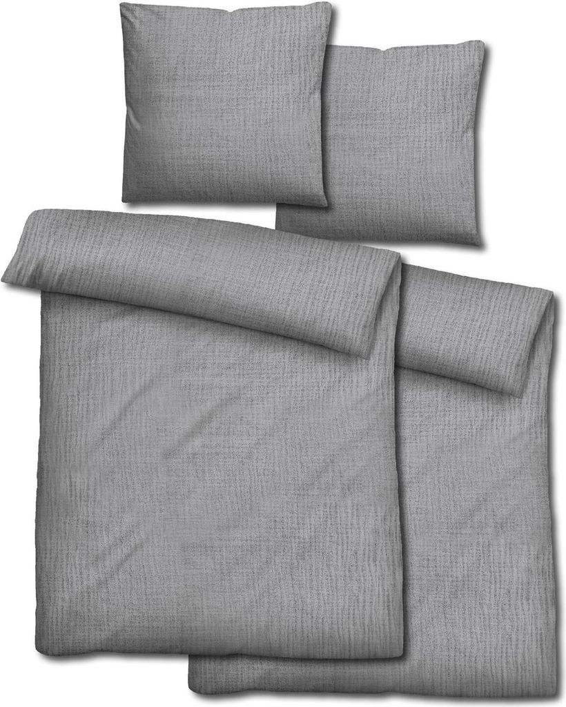 Doppelpack Sleezzz Musselin Bettwäsche grau 135 x 200 cm + 80 x 80 cm