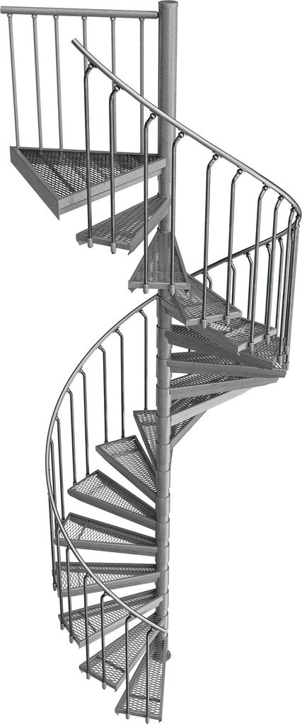 Spindeltreppe Ø 130 cm | Höhen: 324-341 cm | 17 Stufen, ein Podest | Streckgitter Stufenbelag, Feuerverzinkt
