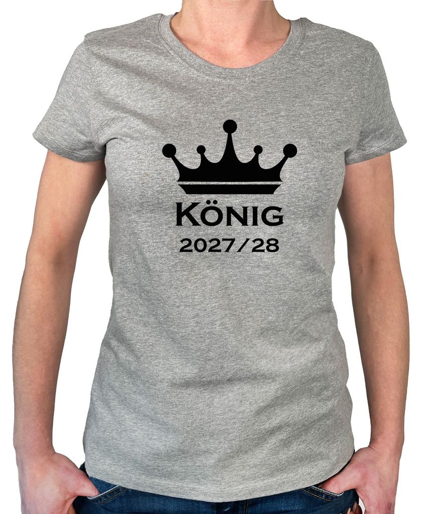 Huuraa Damen T-Shirt König 2027/28 Krone Schüztenkönig L Sport Grey Bio Baumwolle Fairtrade Damenshirt Geschenkidee