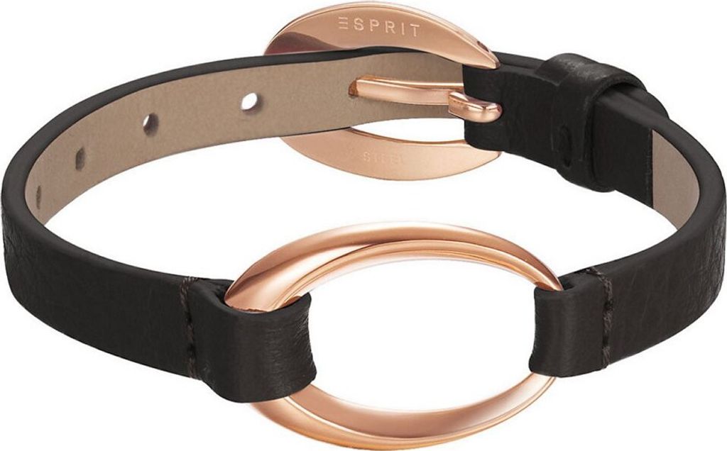 Esprit Armband Lederband Edelstahl Schwarz Rosegold 20cm Dornschließe ESBR11423M200