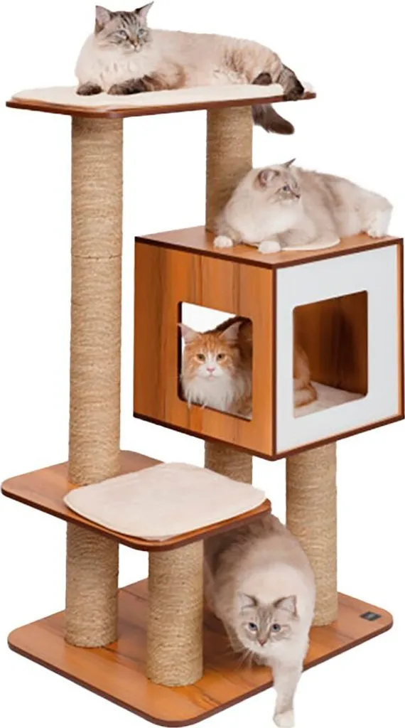 Arbre à chat design pour salon Vesper High Base Giant noyer 4 niveaux
