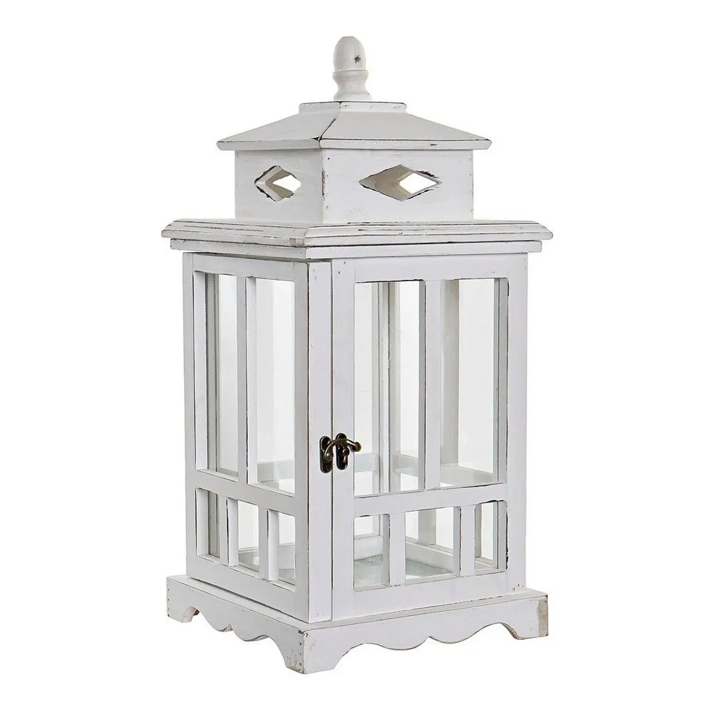 Lanterne Intérieure en Cristal et Bois de Pin Blanc Style Bord de Mer 47cm
