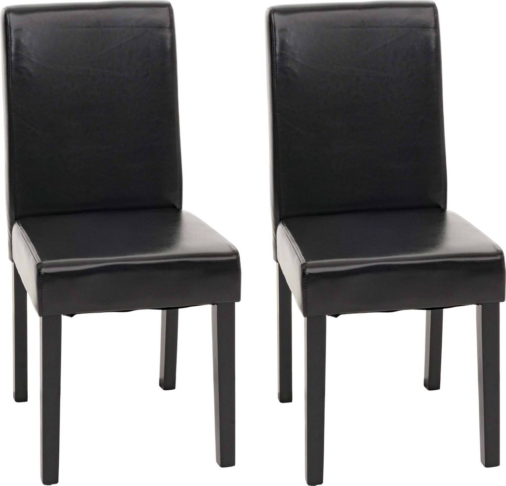 2er-Set Esszimmerstuhl Stuhl Küchenstuhl Littau Leder, schwarz, dunkle Beine