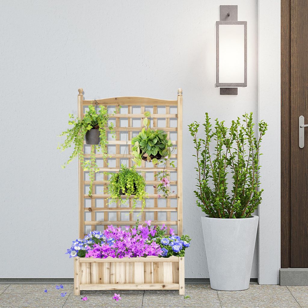 Hochbeet mit Rankgitter 2-in-1, Pflanzkasten Blumenkasten Tannenholz, Kletterpflanzenbeet Spalier Rankhilfe, Naturholz | 64 x 28 x 120 cm | 4,9 kg